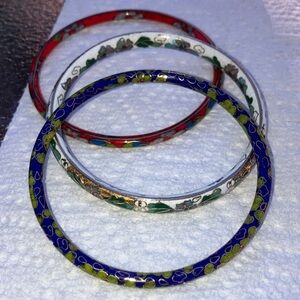 3 Cloisonné Multicolor Enamel Bangle Set